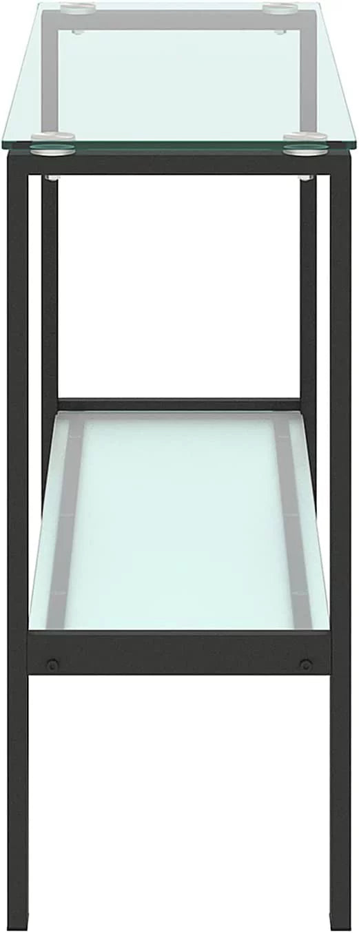 Glass Console Table with Black Metal Leg, 2 Tier Storage P95906