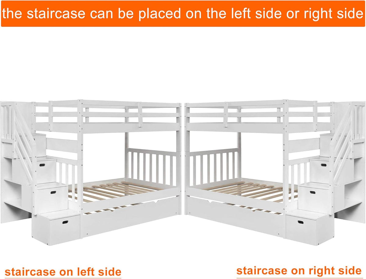 White Twin Over Twin Bunk with Trundle, 4 Drawers, and 3 Shelves F46042