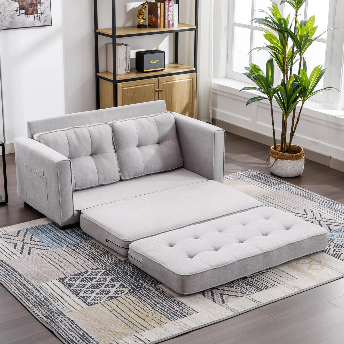 Grey Upholstered Loveseat Sofa with Pull-Out Bed J203082