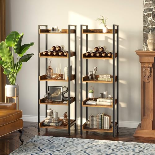 6 Tier Rustic Brown Bookshelf with 4 Hooks G261
