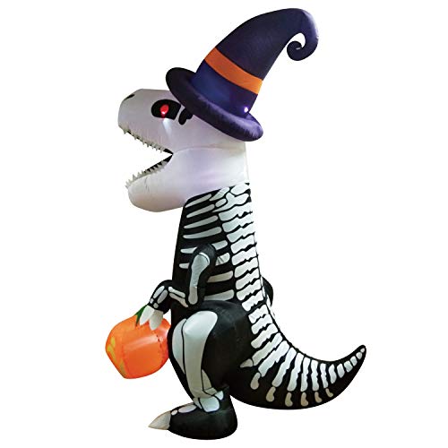 8 FT Inflatable Skeleton Dinosaur with Pumpkin A7758