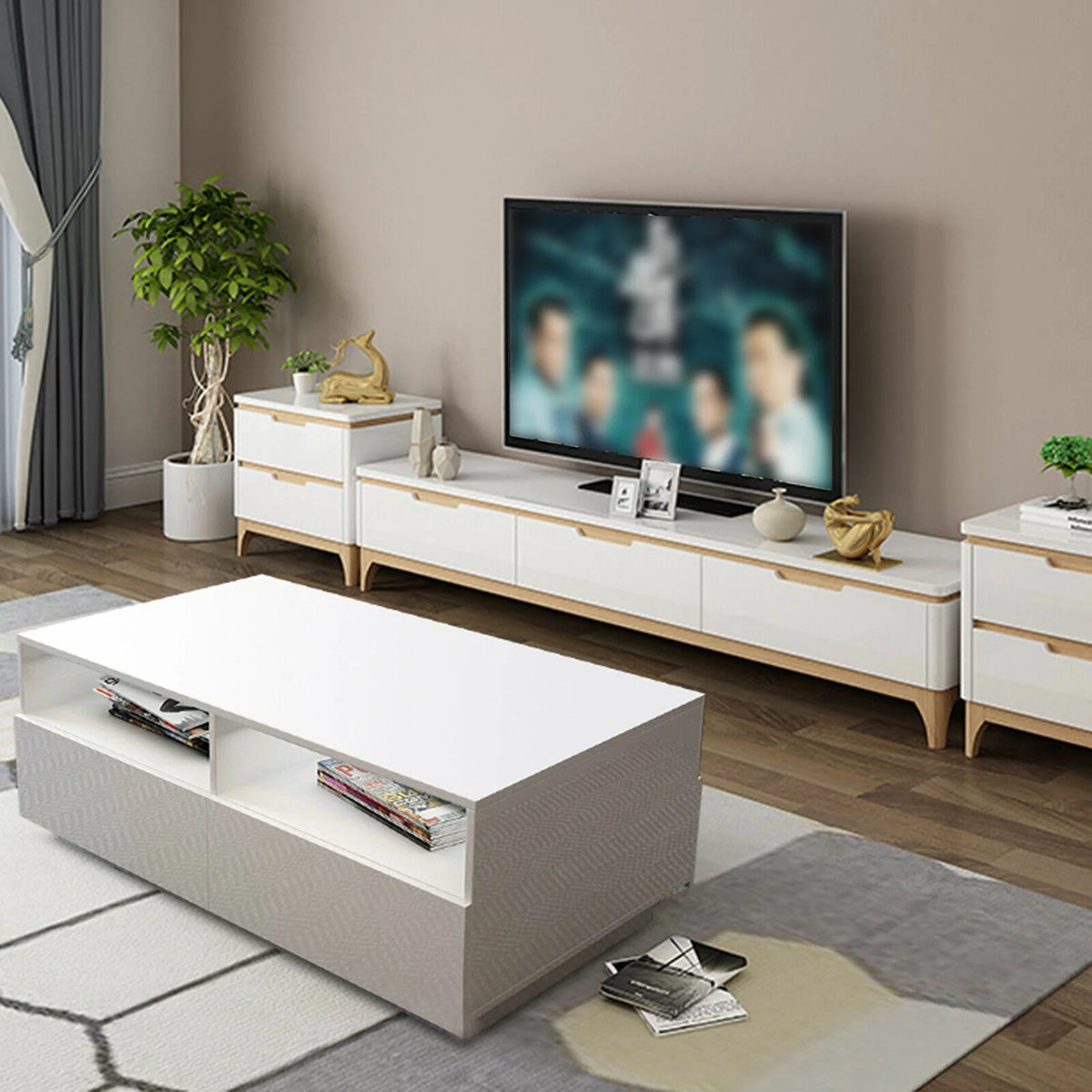 White High Gloss LED Coffee Table with Drawers G14452