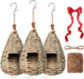 3 Pack Hummingbird Nest House with Coconut Fiber Nesting Material Red Ribbon Woven Nest O46376