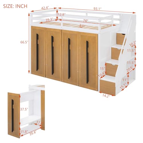 Twin Size Solid Wood Loft Bed with Storage G92576
