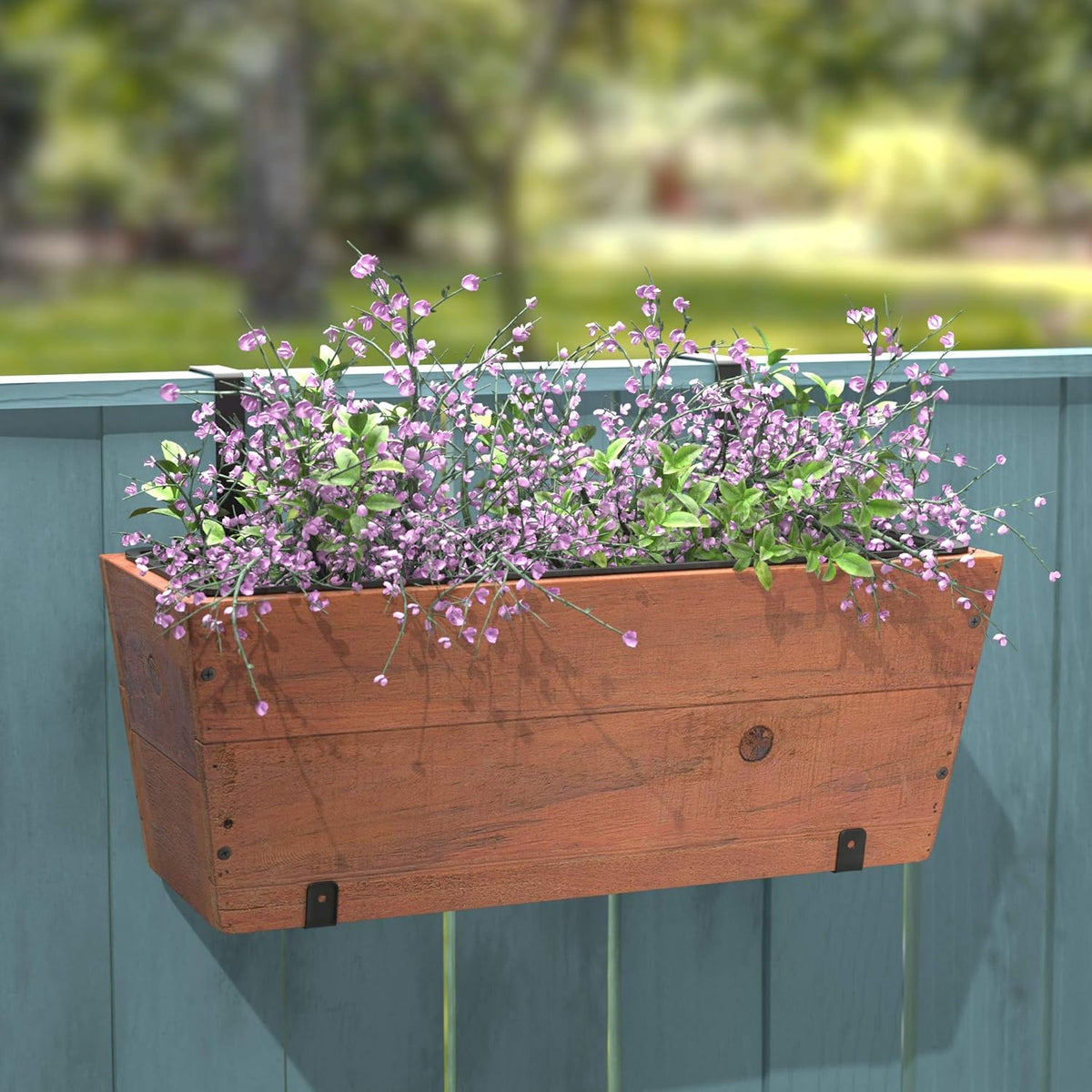 Recycled Wood Rectangular Hanging Planter, 2-Pack, Brown, 18.9" x 7.87" x 7.5" A313667