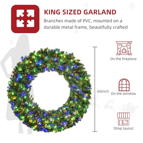 48in Large Christmas Outdoor Wreath with 210 Colorful LEDs, 714 PVC Tips, Metal Hook W141