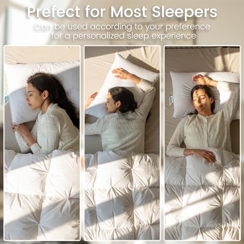 Goose Feather Down Pillows Queen Size Set of 2 with 600TC 100% Cotton Cover O4686