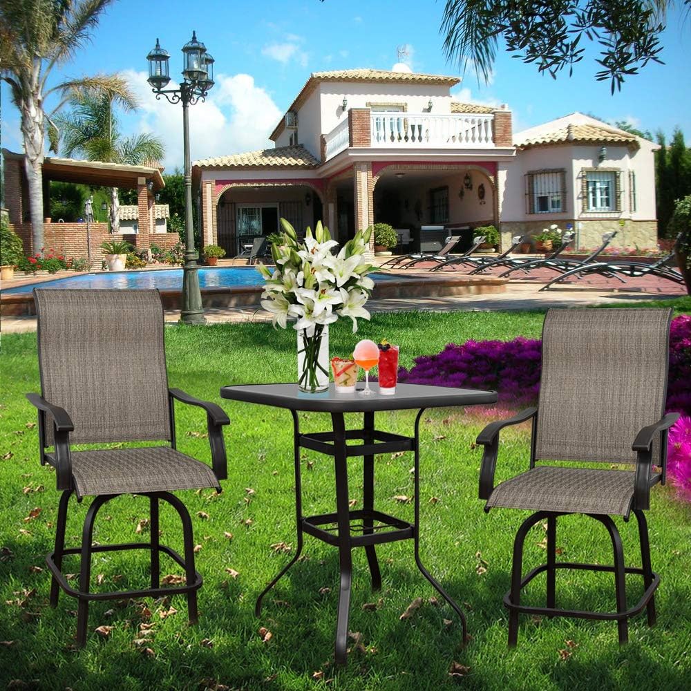 Swivel Bar Stools Set with All-Weather Metal Frame P4715