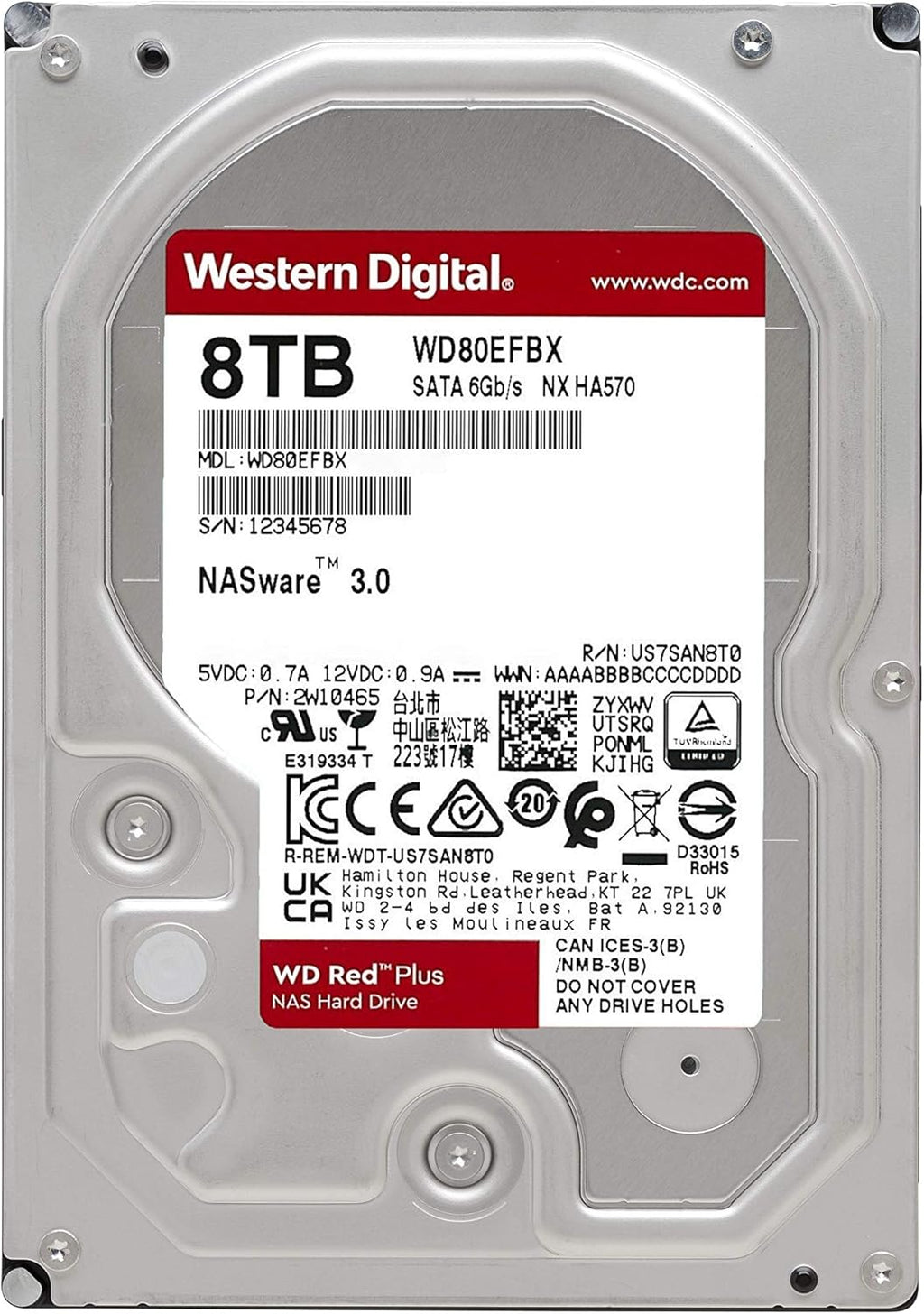 8TB NAS Internal Hard Drive HDD - 7200 RPM, SATA 6 Gb/s, CMR, 256 MB Cache, 3.5 I881006