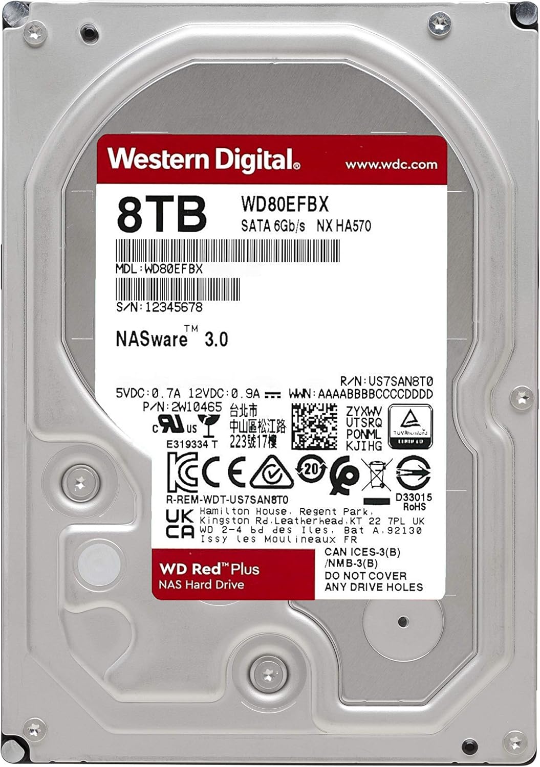 8TB NAS Internal Hard Drive HDD - 7200 RPM, SATA 6 Gb/s, CMR, 256 MB Cache, 3.5 I881006