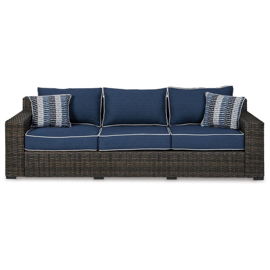 98 Inch Outdoor Sofa with Blue Polyester Upholstery K995789