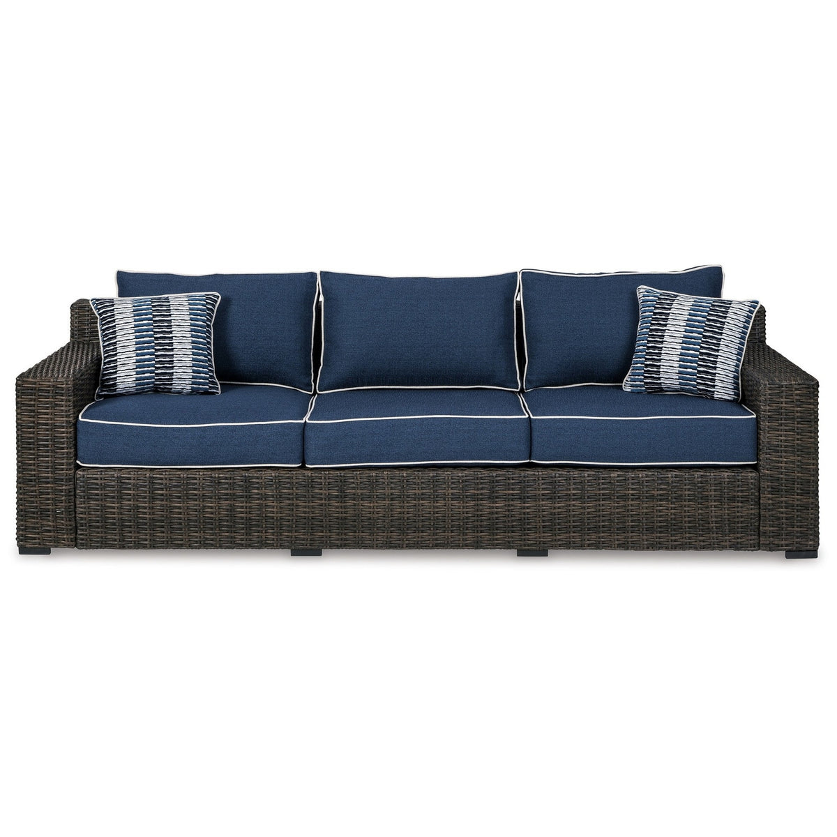 98 Inch Outdoor Sofa with Blue Polyester Upholstery K995789