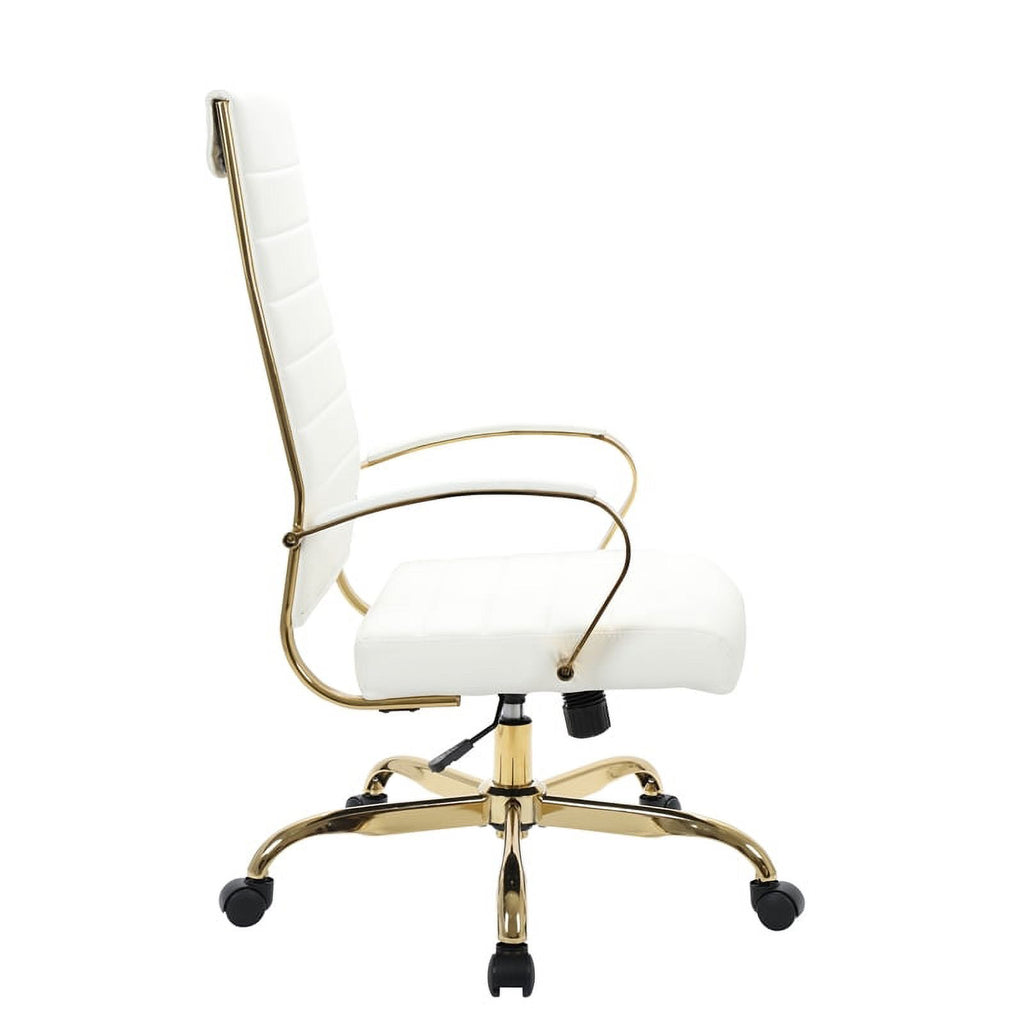Modern Faux Leather High-Back Office Chair in White/Gold Q469