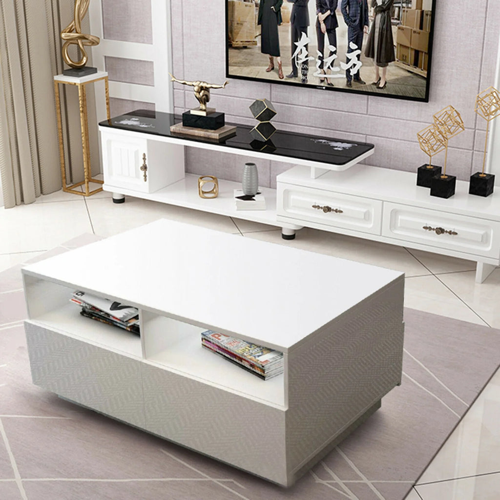 White High Gloss LED Coffee Table with Drawers G14452