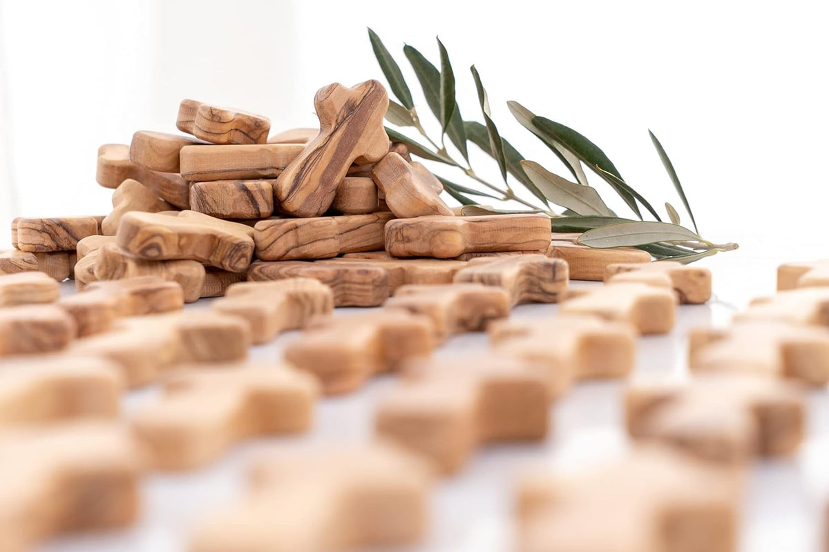 100 Small Olive Wood Pocket Crosses with Certificates D7167