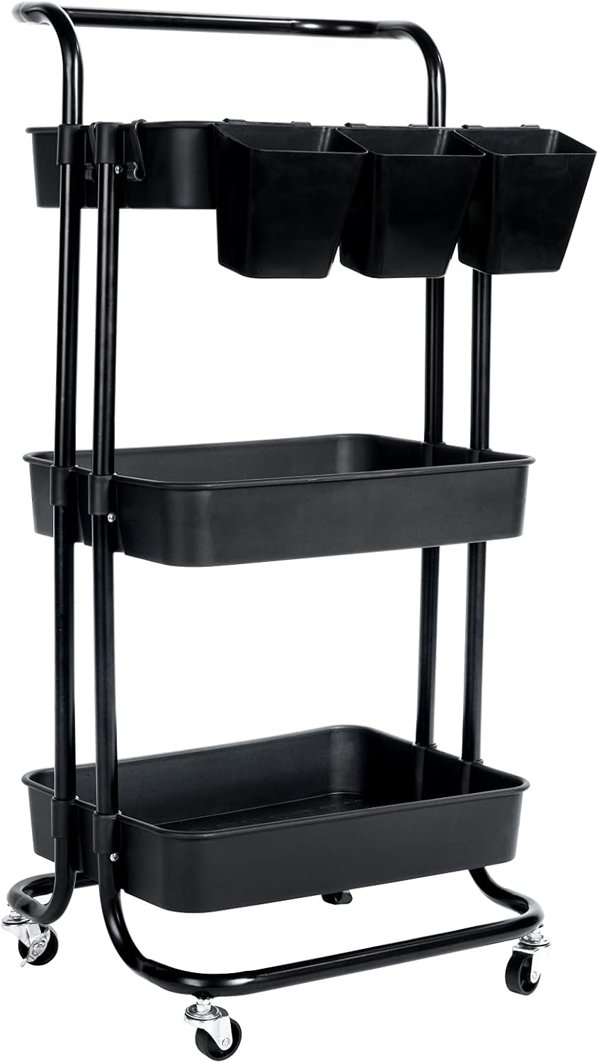 White 3-Tier Rolling Utility Cart with Lockable Wheels E123