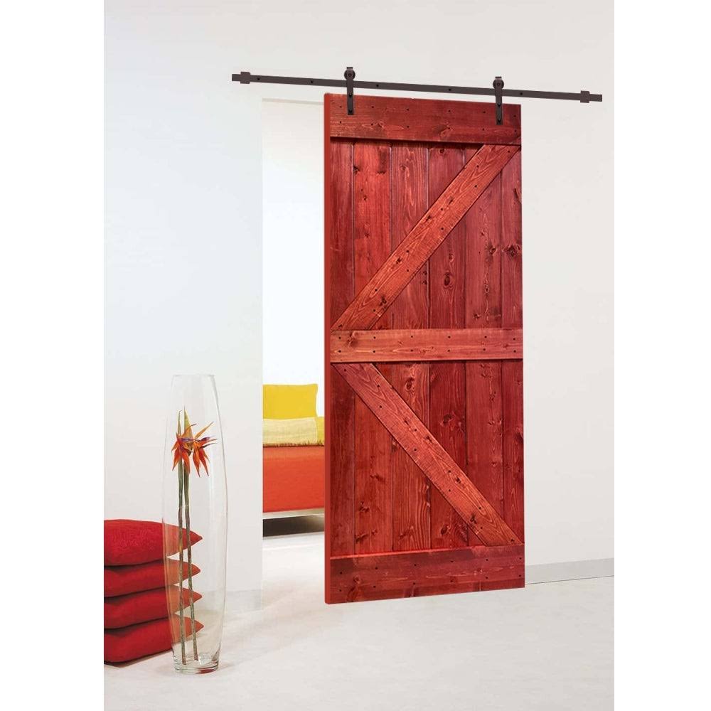 Jungle Green Stained Wood Interior Sliding Barn Door with Hardware Kit F759064