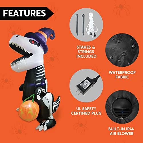 8 FT Inflatable Skeleton Dinosaur with Pumpkin A7758