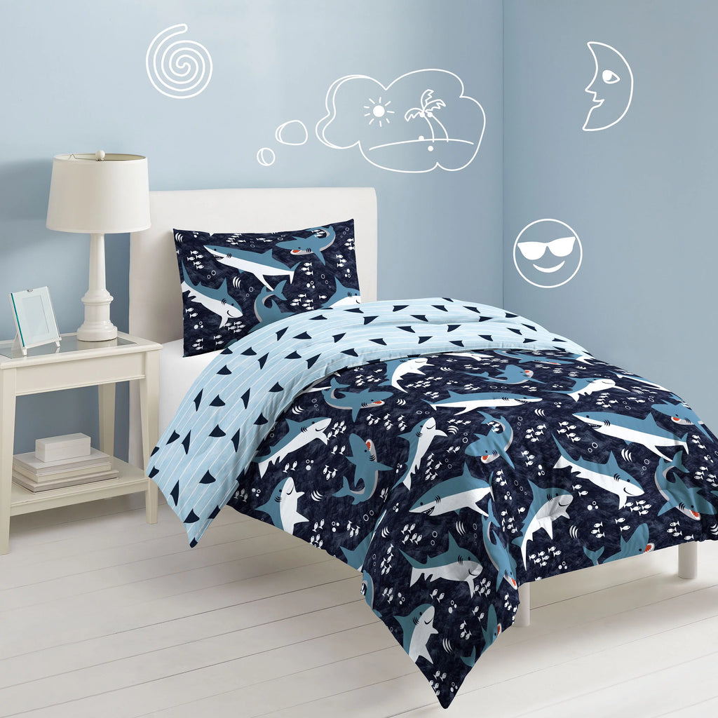 Navy Polyester Cotton Twin 2 Piece Comforter Set E9452