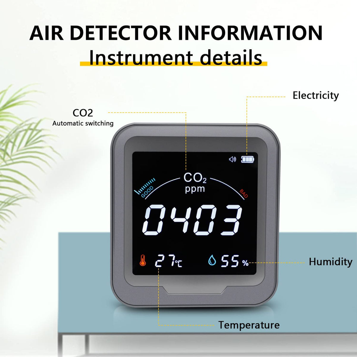 CO2 Monitor with Temperature and Relative Humidity, 400-5000ppm Range V161
