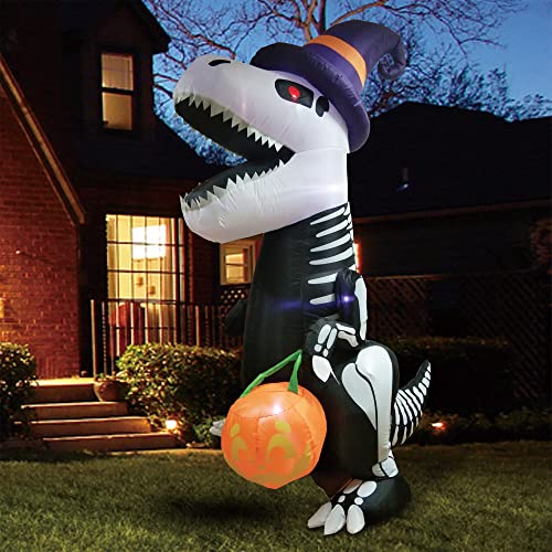 8 FT Inflatable Skeleton Dinosaur with Pumpkin A7758