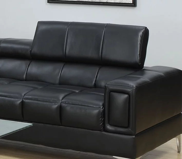 Black Faux Leather Sofa and Loveseat 2pc Set H7163