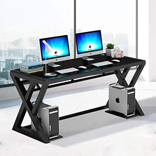 Tempered Glass Computer Desk with X-Shaped Metal Frame 55.1 inch R7092