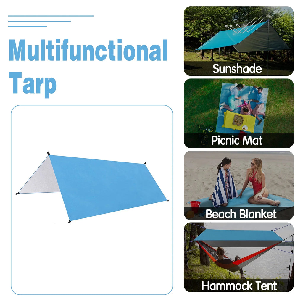 9.8ft Waterproof Camping Tarp Hammock Sunshade Rain Shelter Tarpaulin Canopy O277966