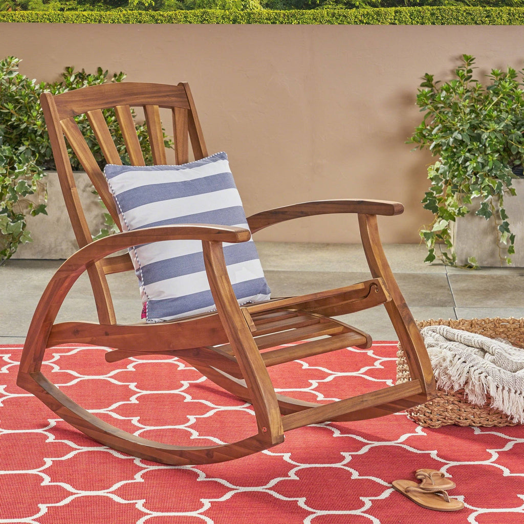 Teak Finish Acacia Rocking Chair with Footrest X258341