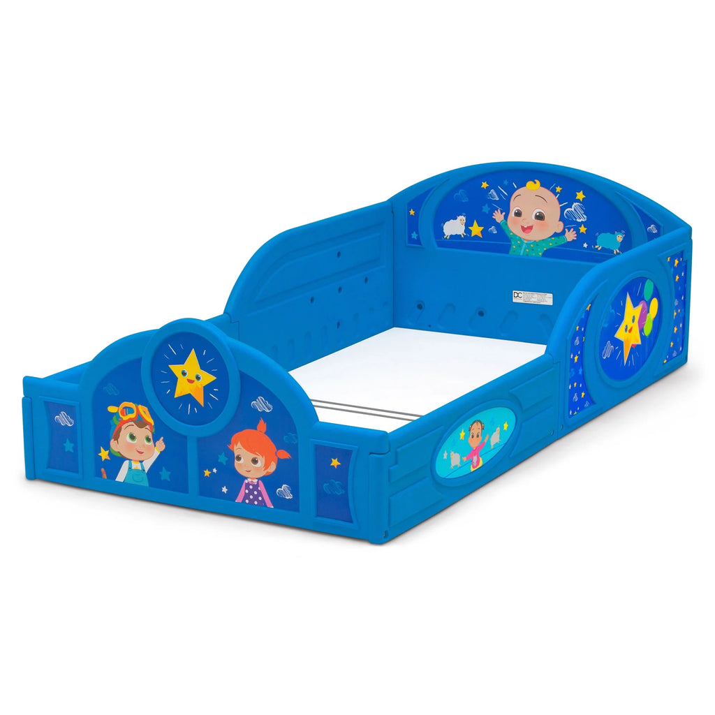 Blue Toddler Bed with Built-In Guardrails V8378