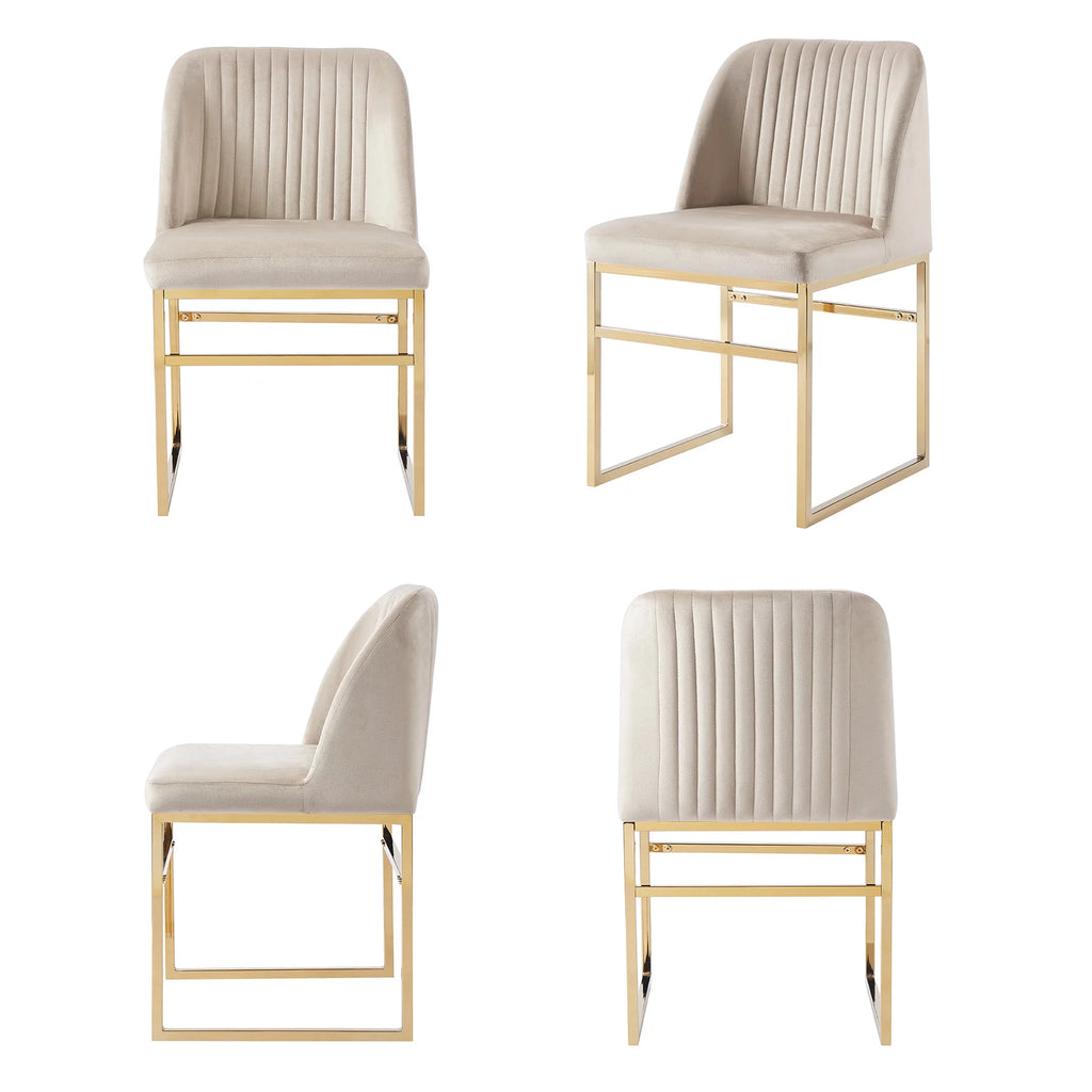 Set of 2 Upholstered Velvet Dining Chairs with Gold Metal Base A3561