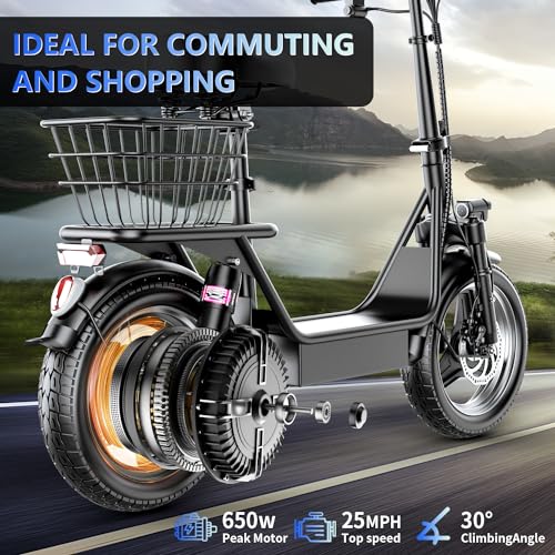 500W Peak Motor Sit Down E Scooter with Basket, 14" Pneumatic Tire C925