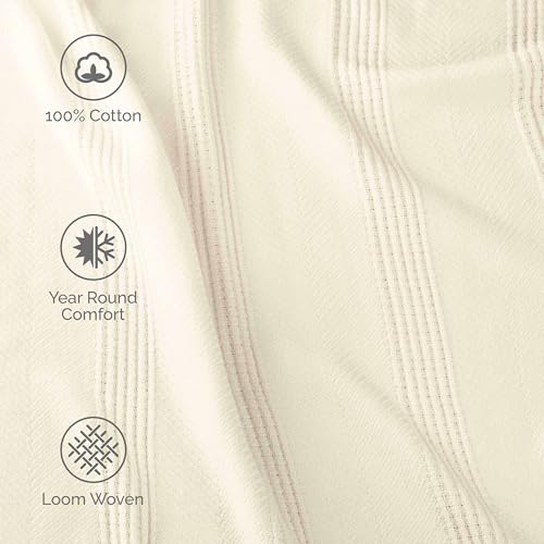 100% Cotton Twin Size Blanket (90 x 66 Inch, White) L982