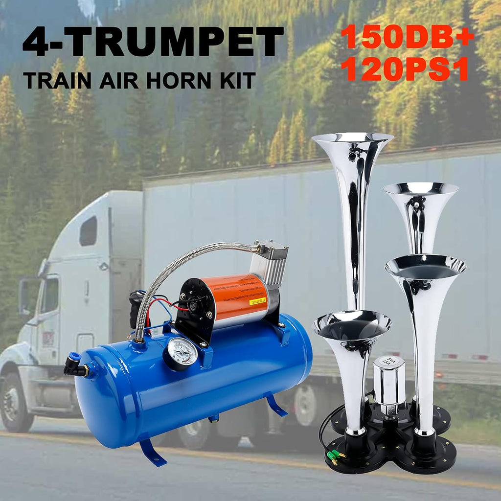 150DB Train Horns Kit with 120 PSI 12V Compressor and Gauge J763