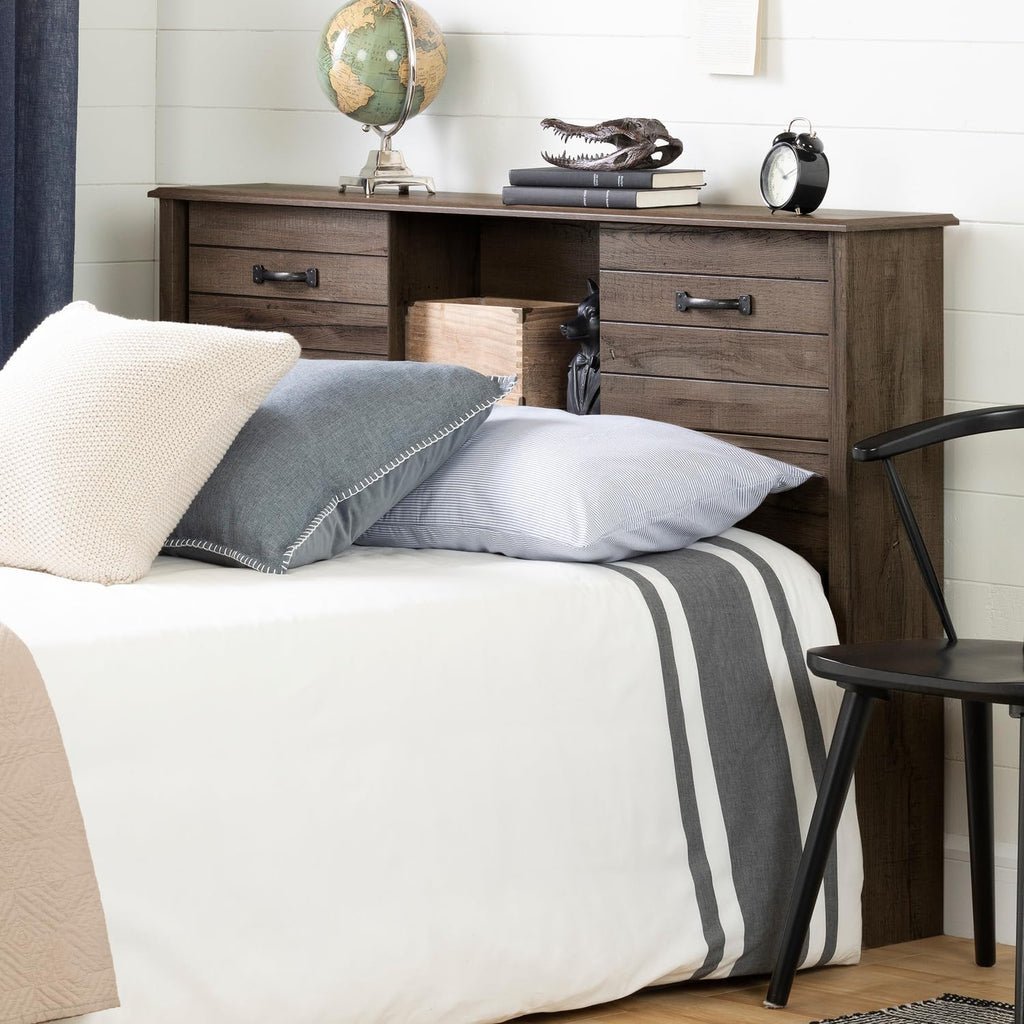Engineered Wood Rectangular Full Bookcase Headboard Fall Oak with Storage and Sliding Doors I802