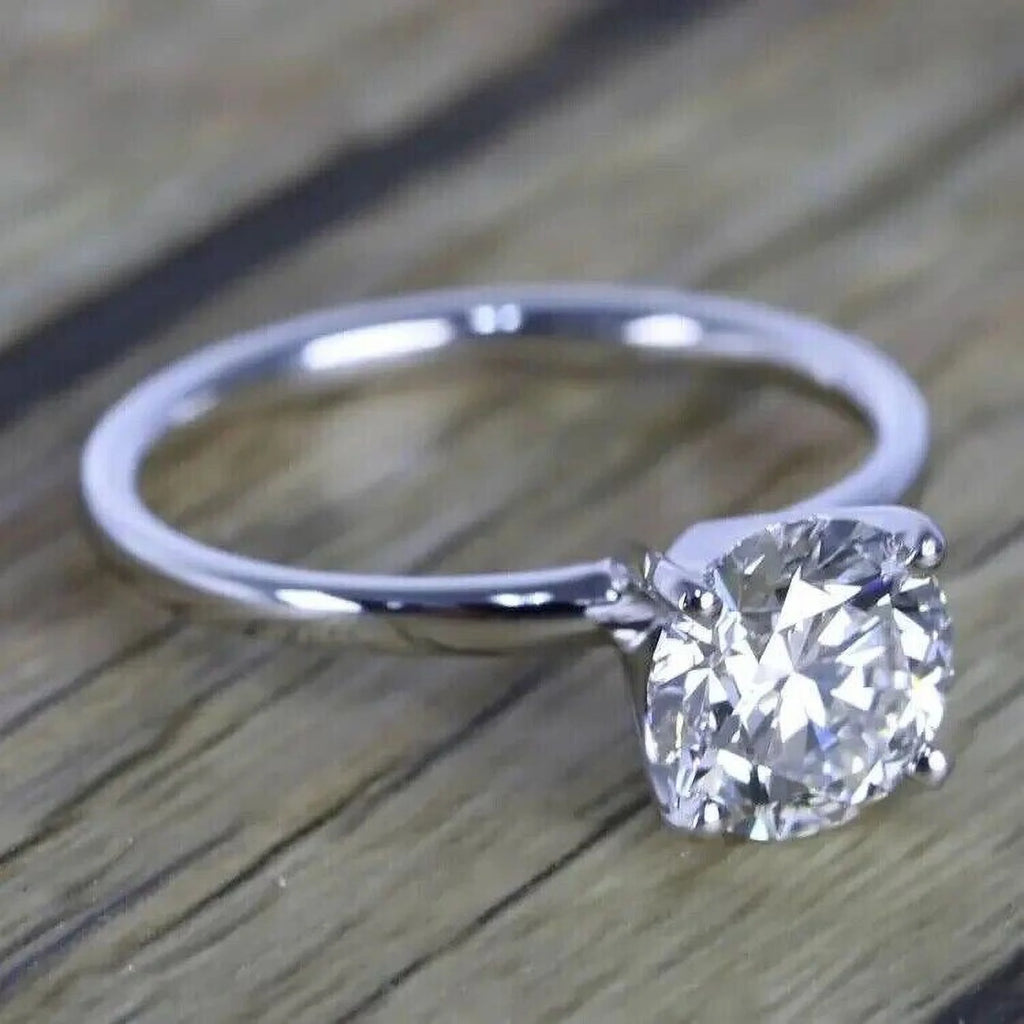 14K White Gold Finish Solitaire Engagement Ring V226