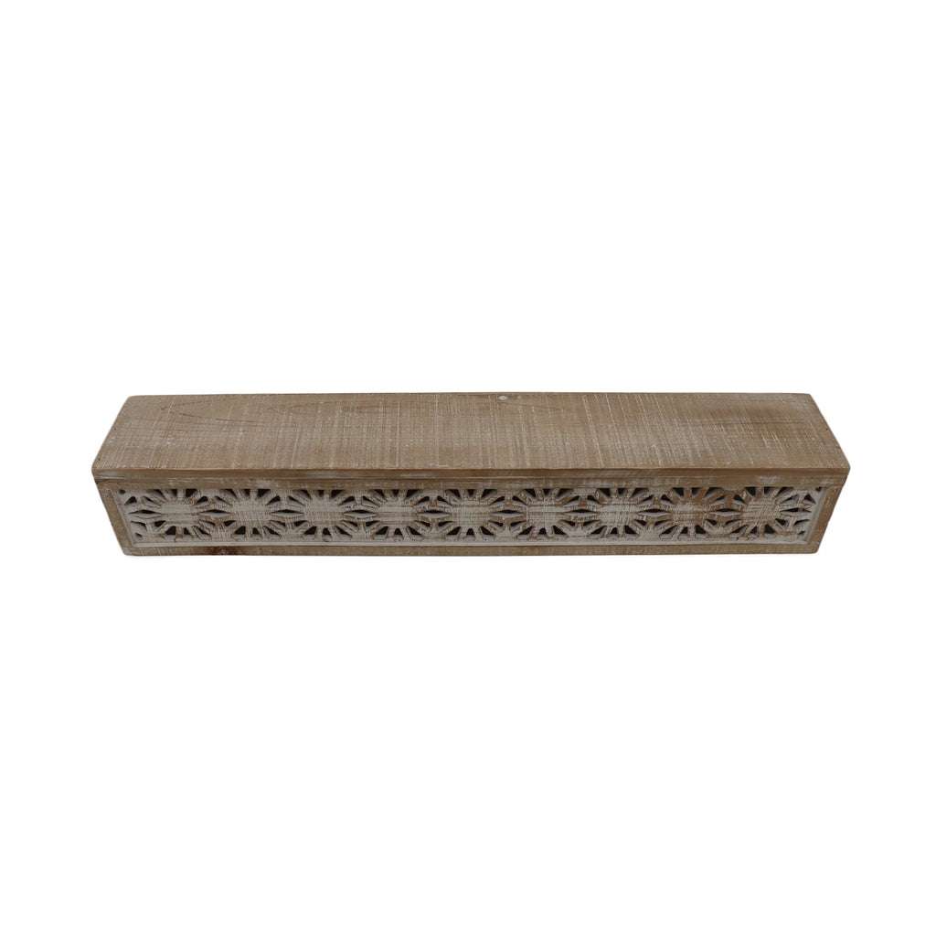 Hand-Carved Wooden Floral-Patterned Floating Wall Shelf K332442
