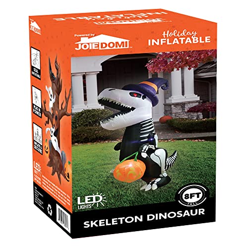 8 FT Inflatable Skeleton Dinosaur with Pumpkin A7758