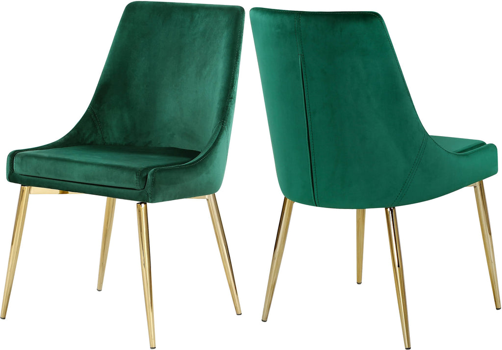 Velvet Dining Side Chair Set of 2 Green Gold R965