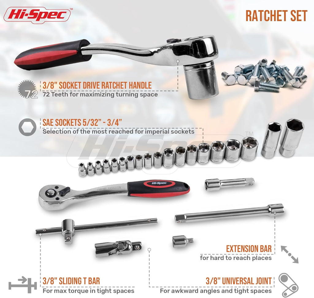 67 Piece Auto Mechanics Tool Kit with Metric Sockets, Ratchet Set & Tool Box N743