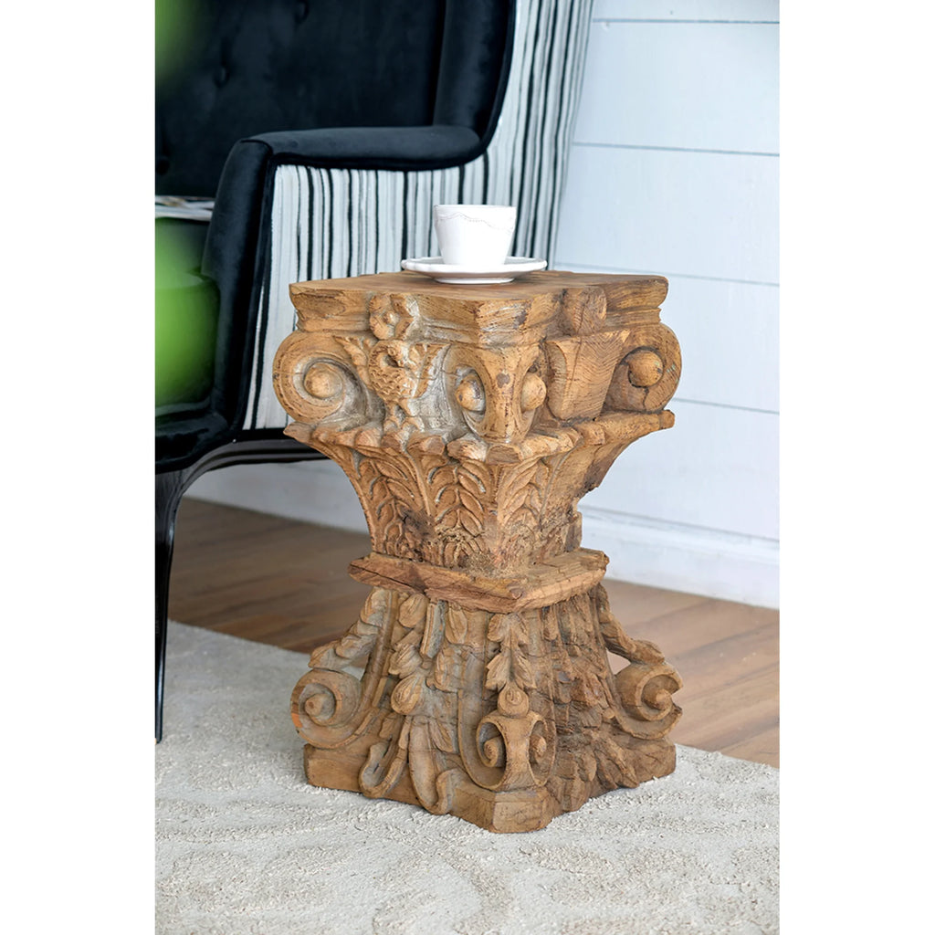 Carved Wooden Pillar Base Stool T221807
