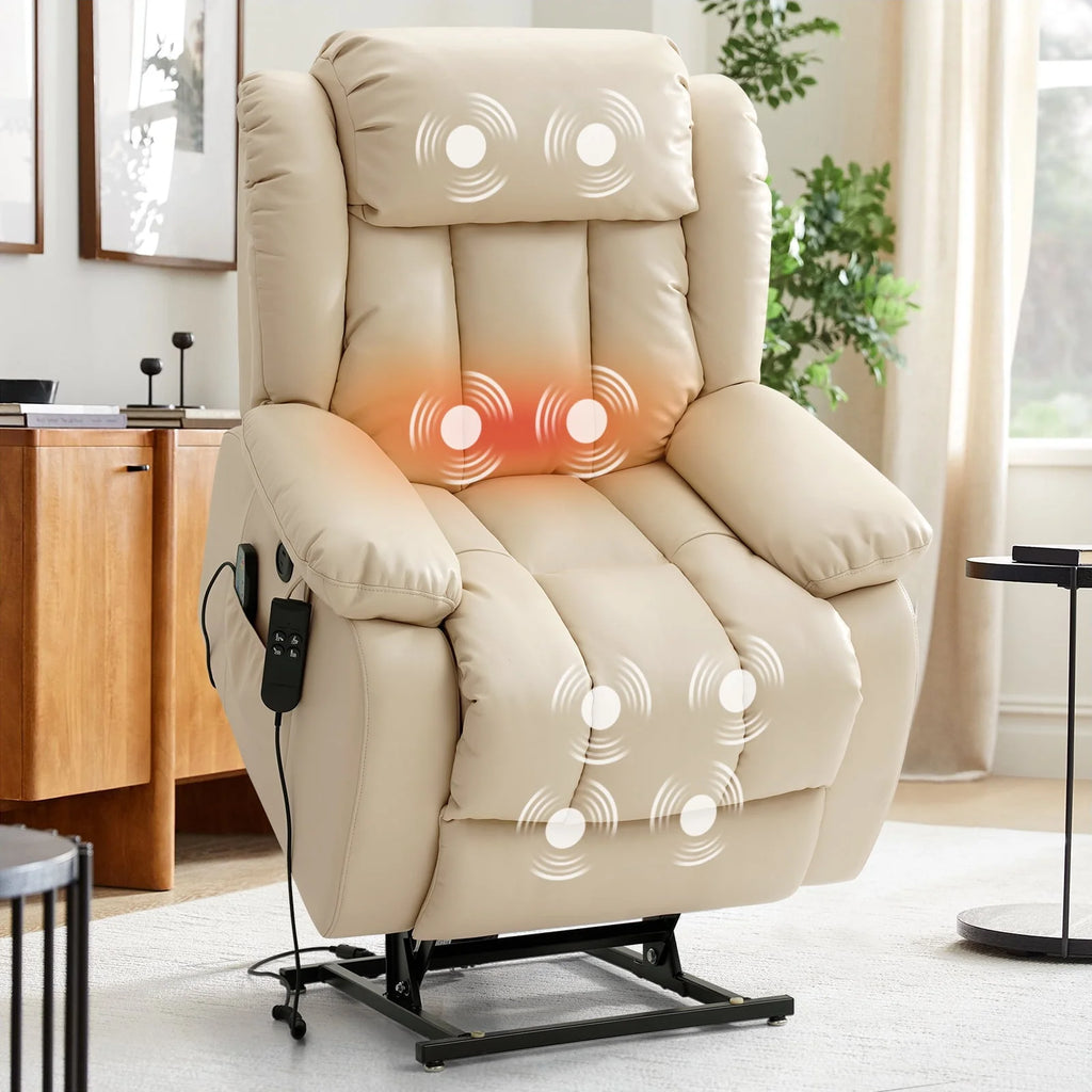 Brown Leather Dual Motor Lift Recliner Chair with Heat and Massage X30371