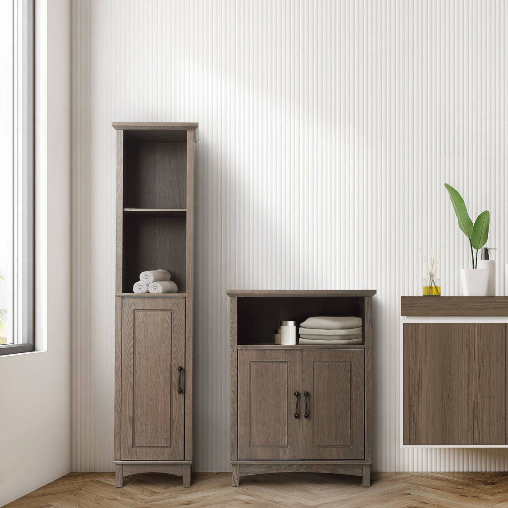 Wooden Bathroom Cabinet Linen Tower Salt Oak X54151