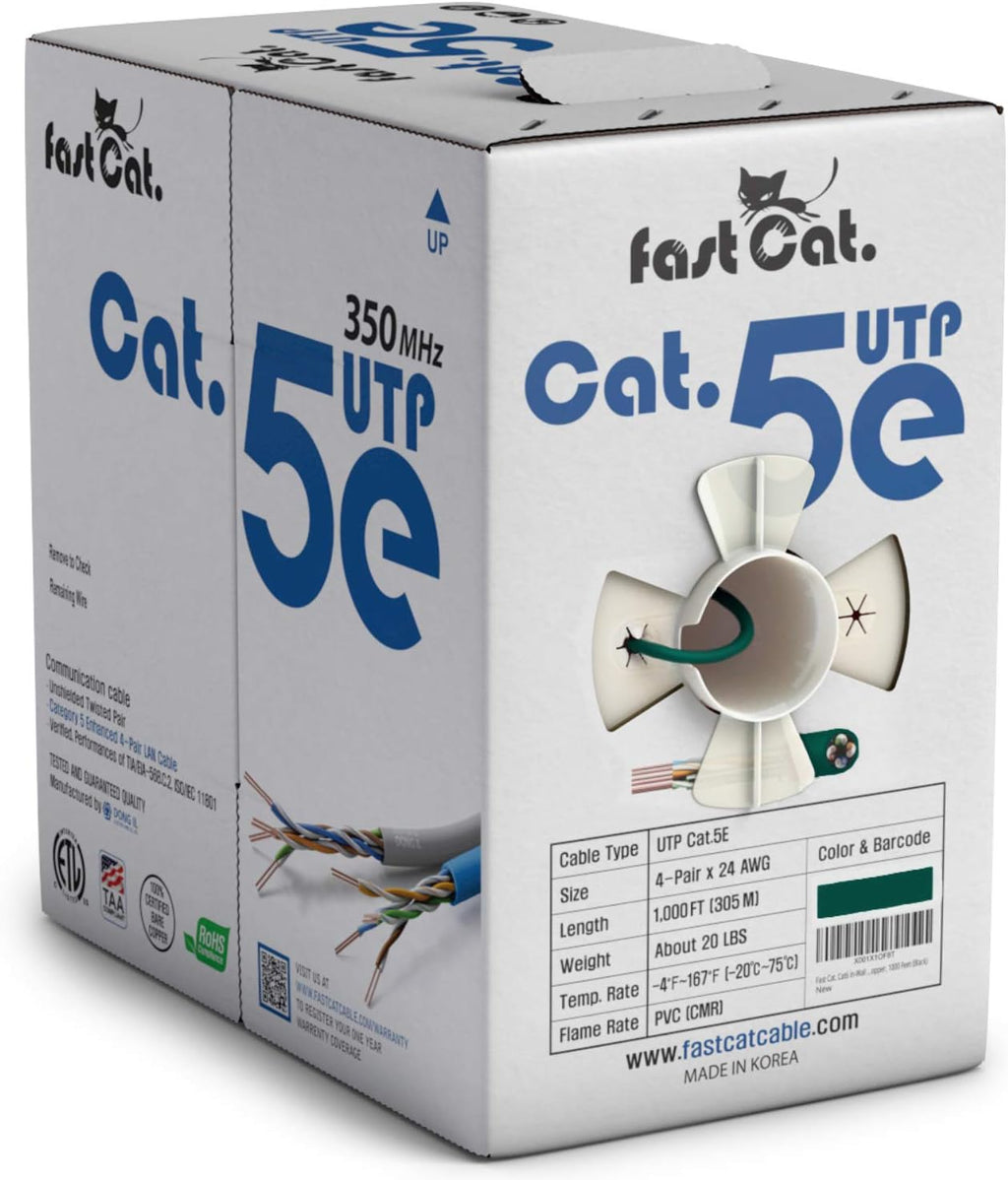 Cat5e Ethernet Cable 1000ft - 24 AWG CMR Bare Copper UTP LAN Cable (Orange) I251
