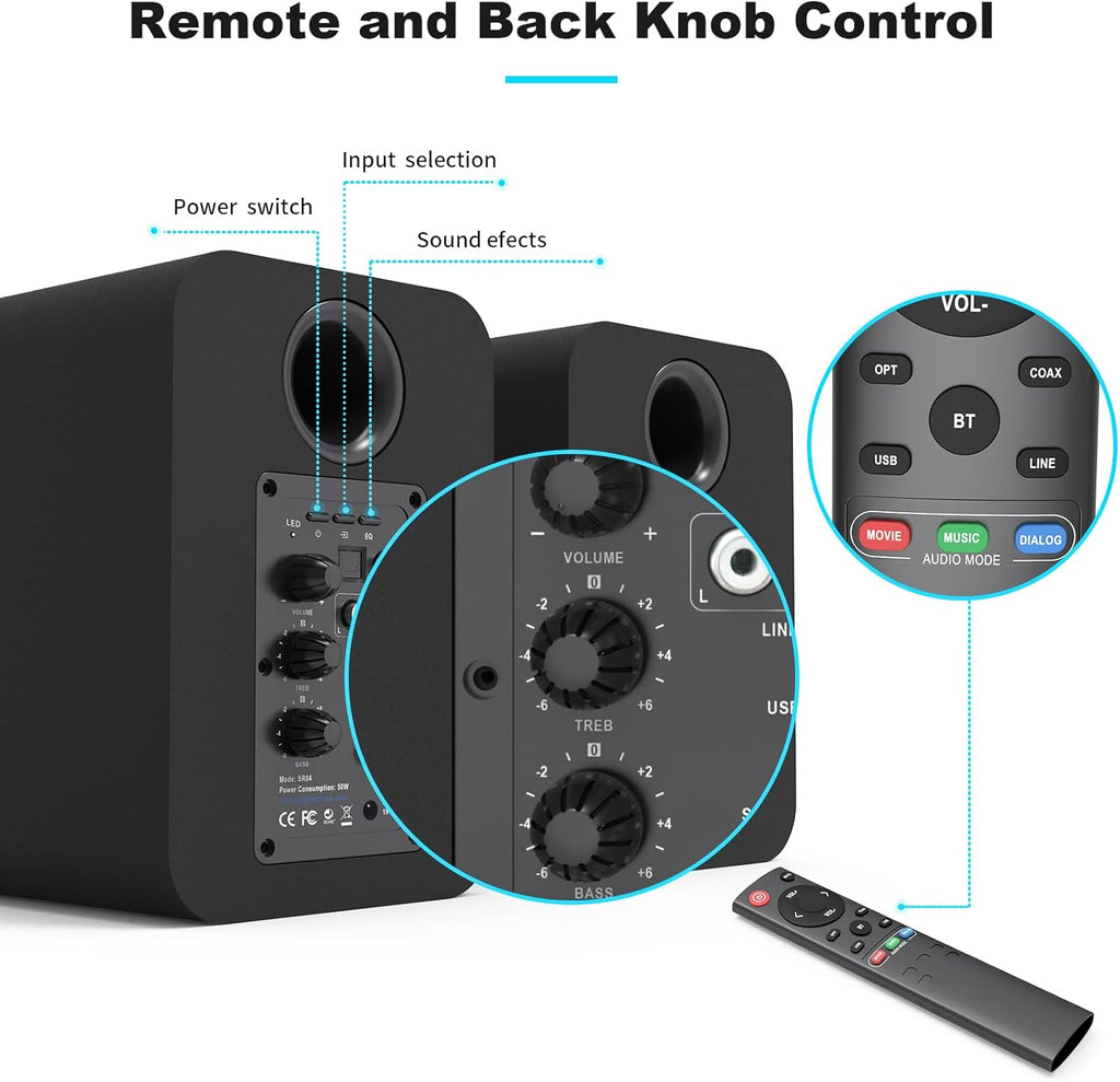 Bluetooth Bookshelf Active Speakers, 50W RMS, Pair, Black R515424