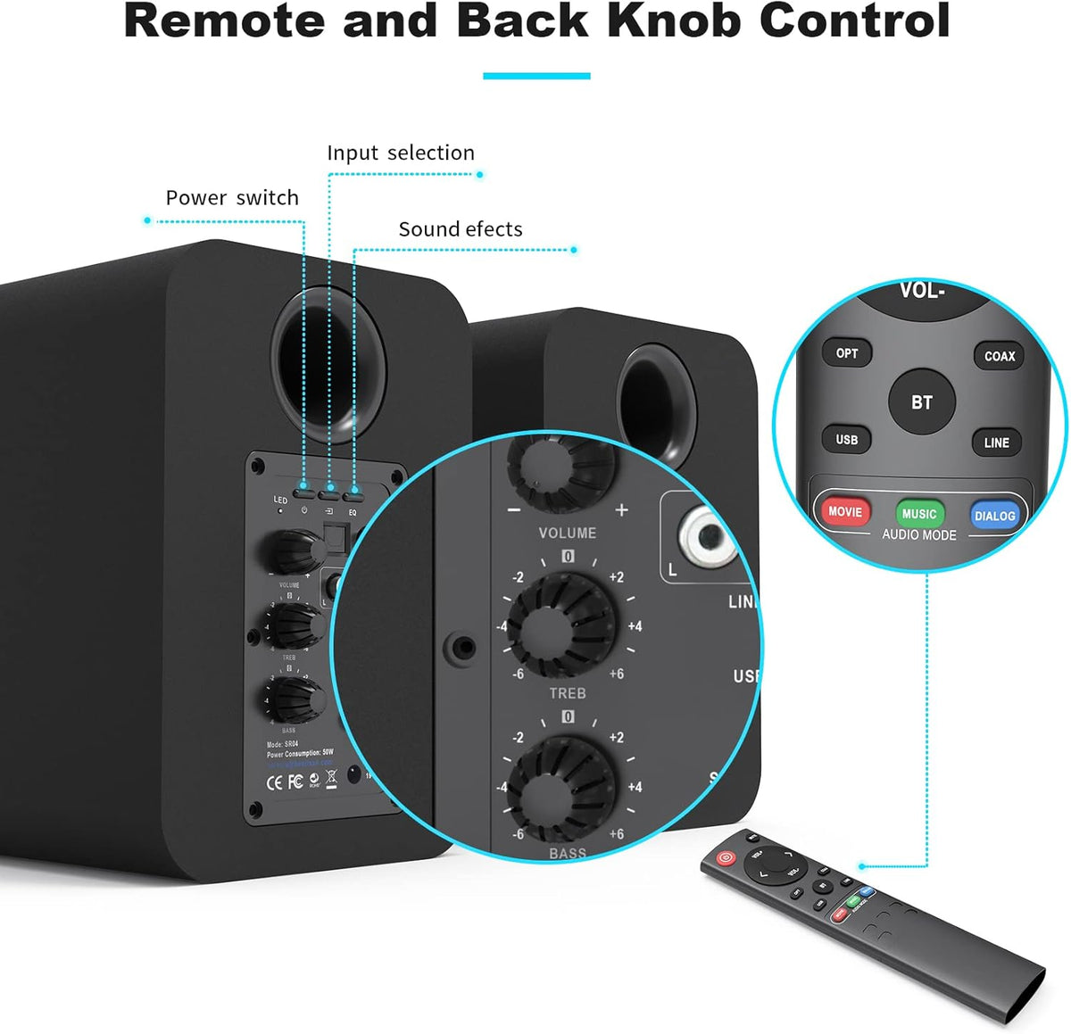 Bluetooth Bookshelf Active Speakers, 50W RMS, Pair, Black R515424