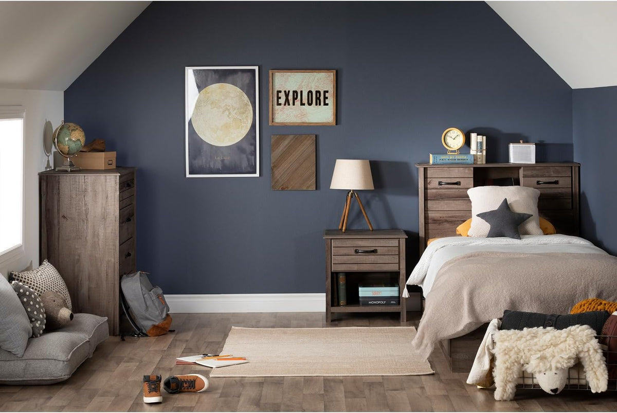 Engineered Wood Rectangular Full Bookcase Headboard Fall Oak with Storage and Sliding Doors I802