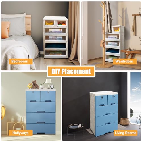 Pink 6 Drawer Plastic Dresser with Wheels P792669