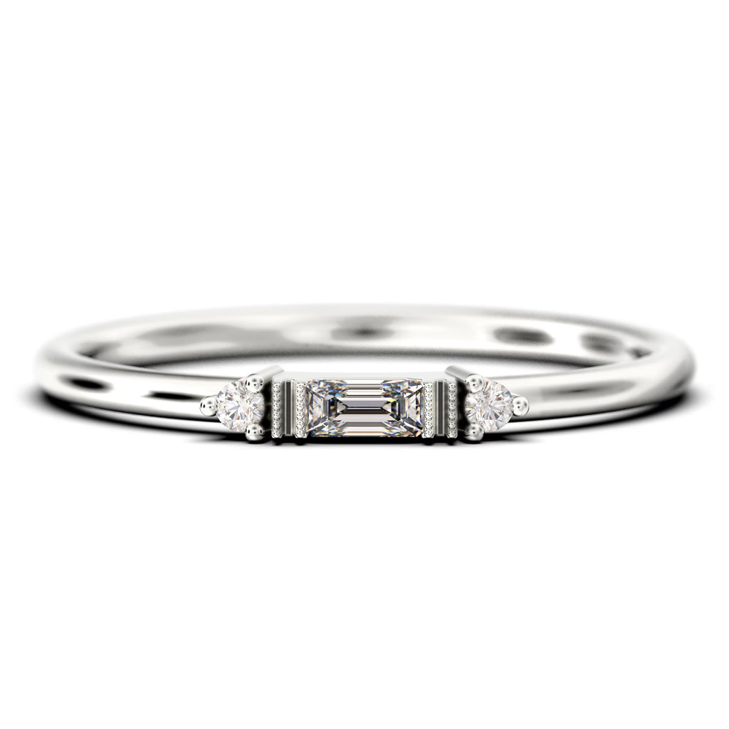 0.75 Carat Baguette Cut Diamond Moissanite Engagement Ring in 10k Solid White Gold O225