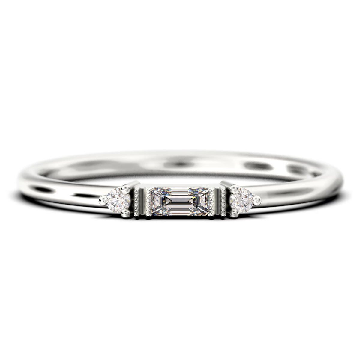 0.75 Carat Baguette Cut Diamond Moissanite Engagement Ring in 10k Solid White Gold O225